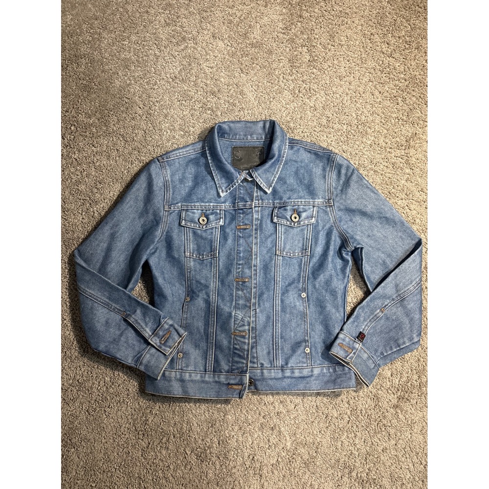 Vintage Guess Jeans Denim Jacket Medium Wash Made in USA Trucker Blue Large